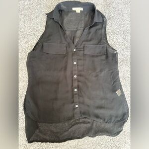 Double Zero Black Sheer Sleeveless Blouse with Button Front. Size Medium